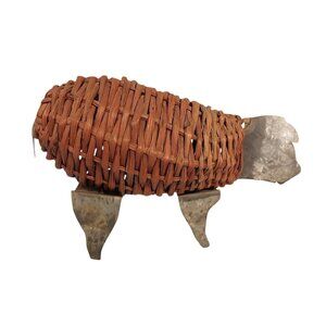 Handcrafted Metal And Wicker Pig Rustic Farmhouse Decor